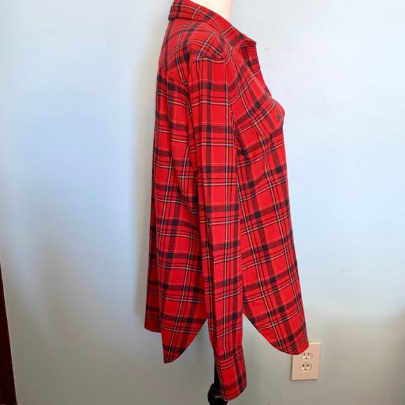 J. Crew Red and Black Windowpane Plaid Flannel Button Down Size 14 - Picture 6 of 9